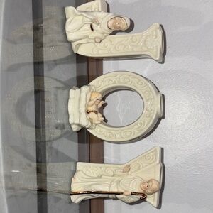 Elegant Cream Ceramic Tapered Candle Holder Figurine Set